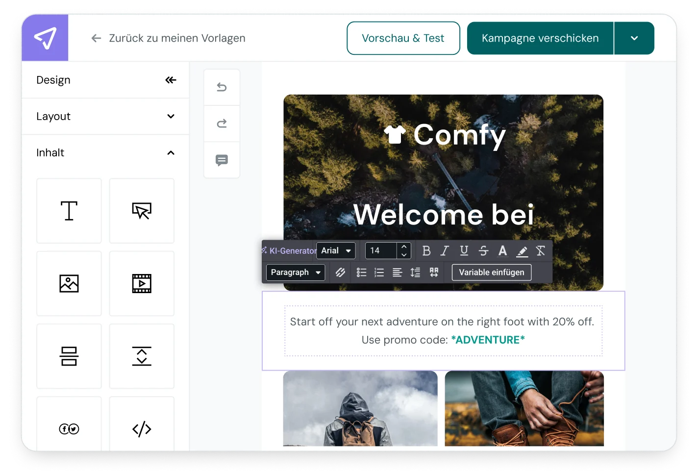 Der KI-Textgenerator von Mailjet im E-Mail-Editor