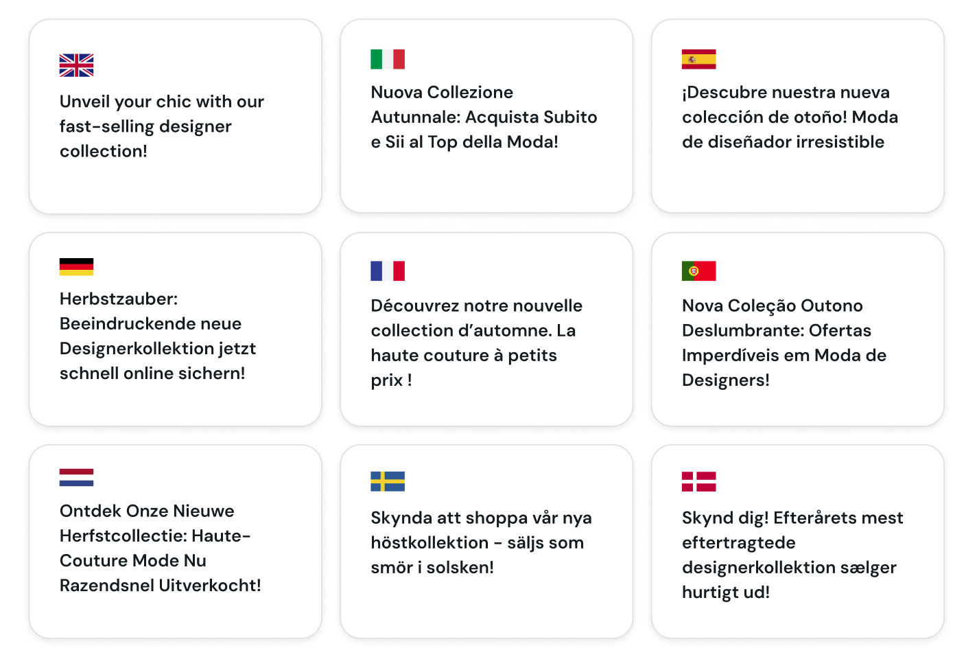 Muestra de las opciones de idioma del Generador con IA de Mailjet