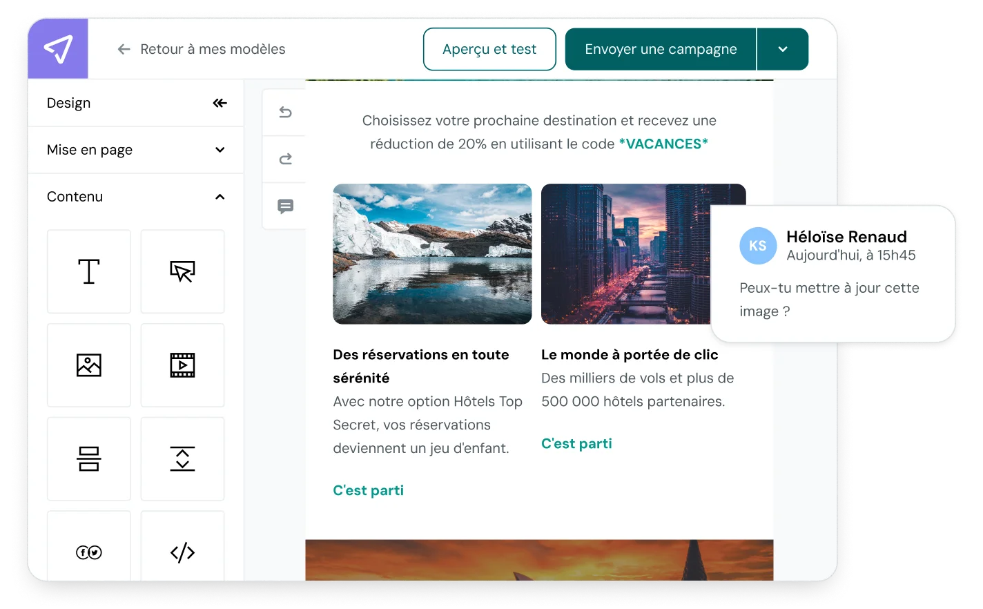 Une demande effectuée via la fonctionnalité collaborative de Mailjet.