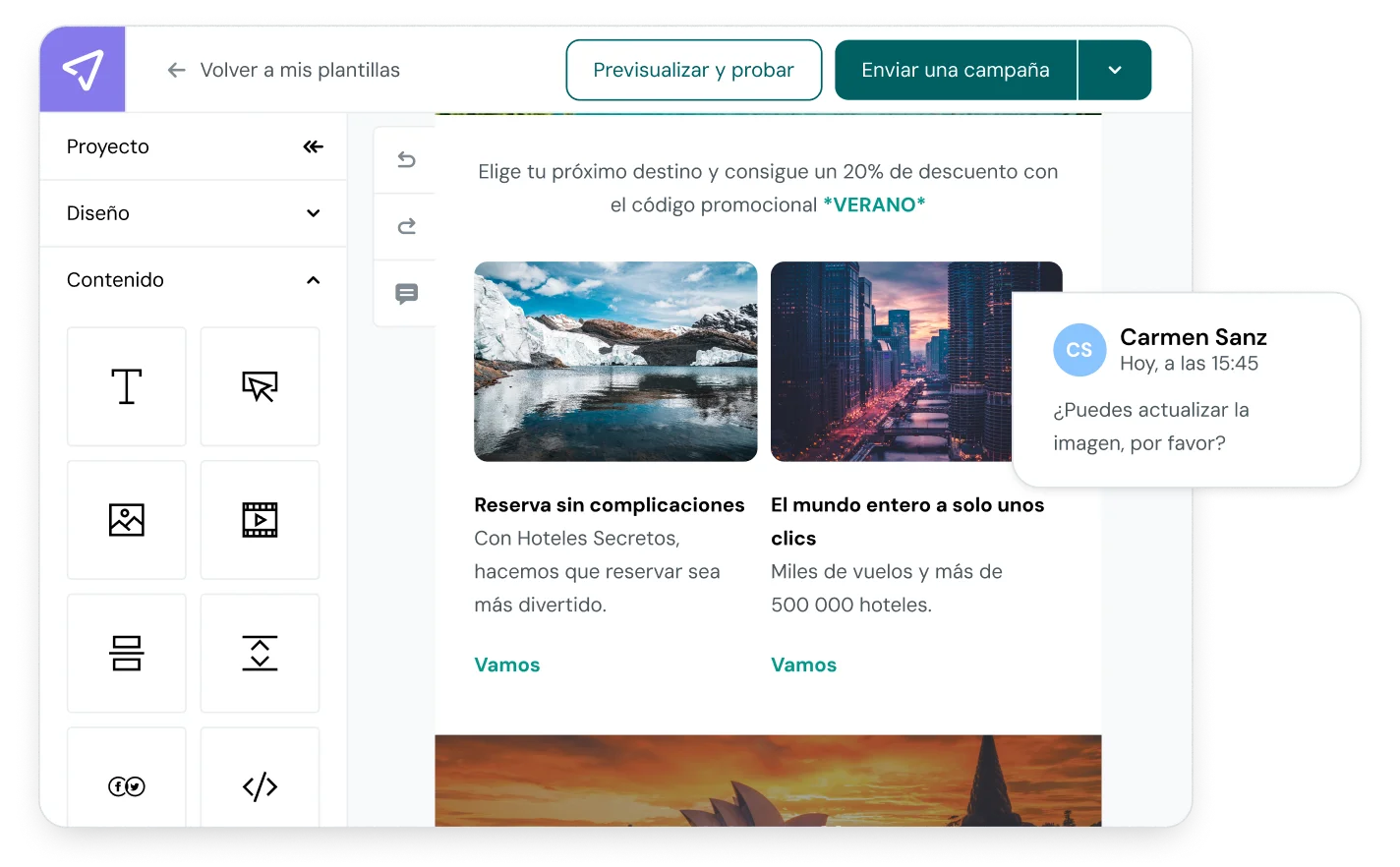 Una petición mediante la función de colaboración de Mailjet.