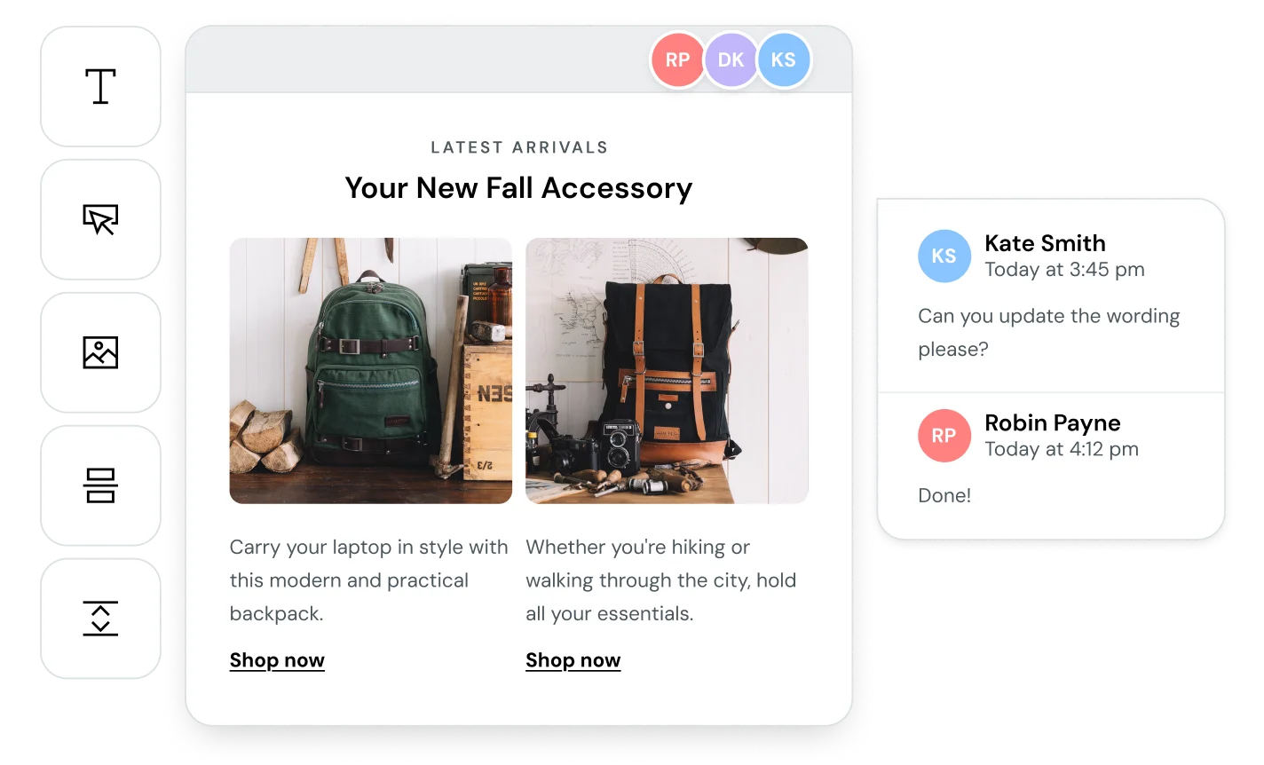 The collaboration feature on Mailjet's email editor.