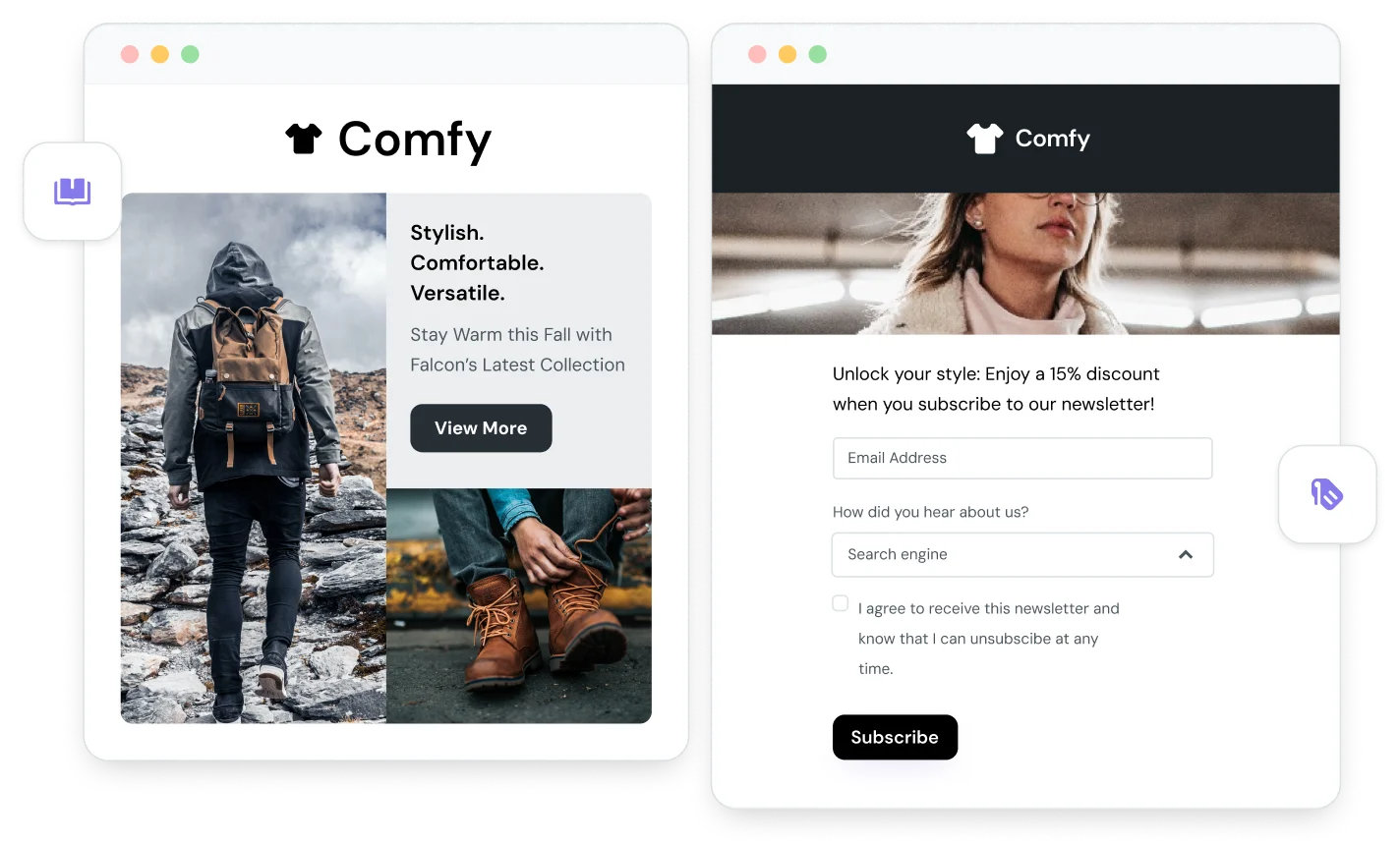 Side by side view of gated content with sign up forms