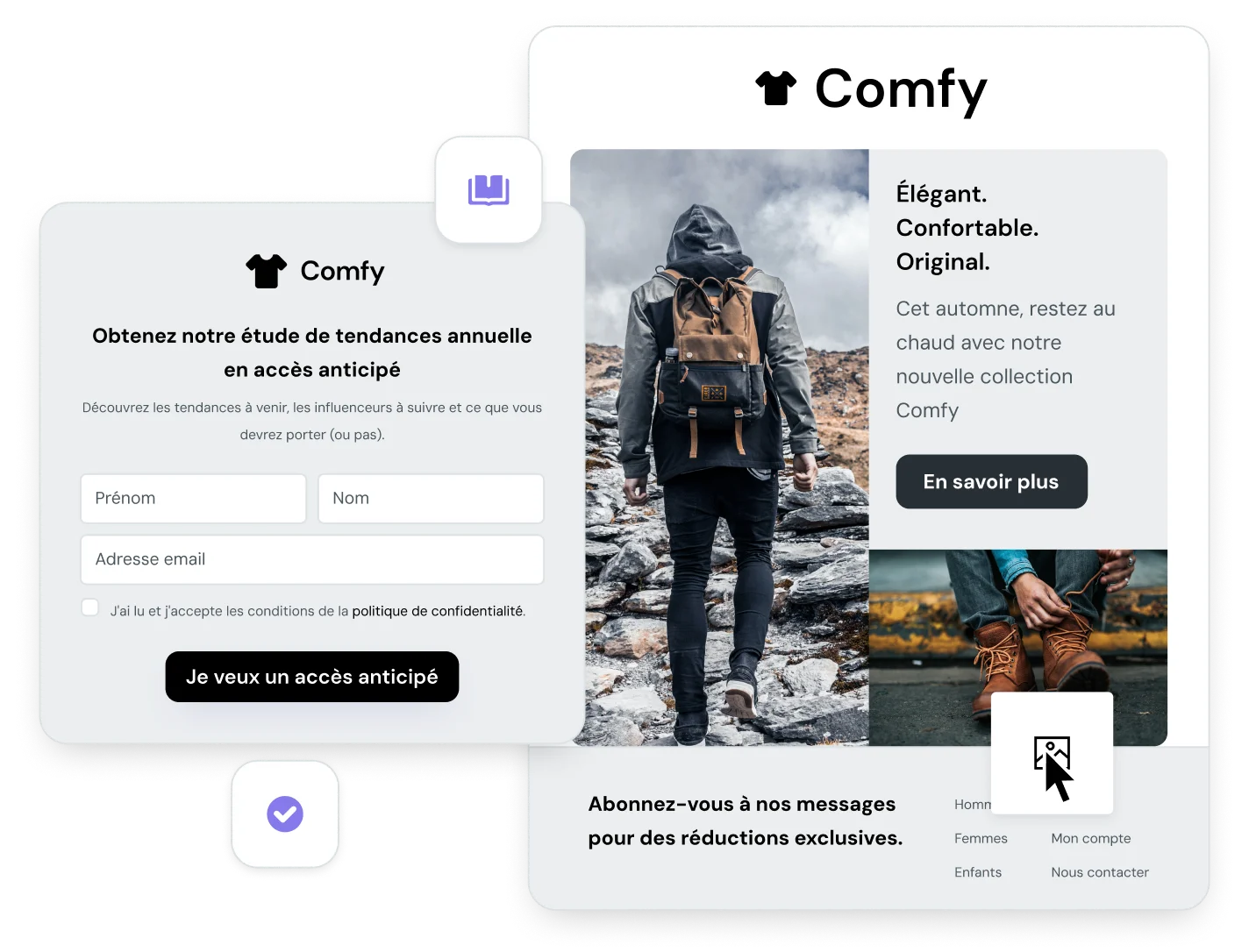 Une landing page créée avec Mailjet, comprenant un formulaire d'inscription