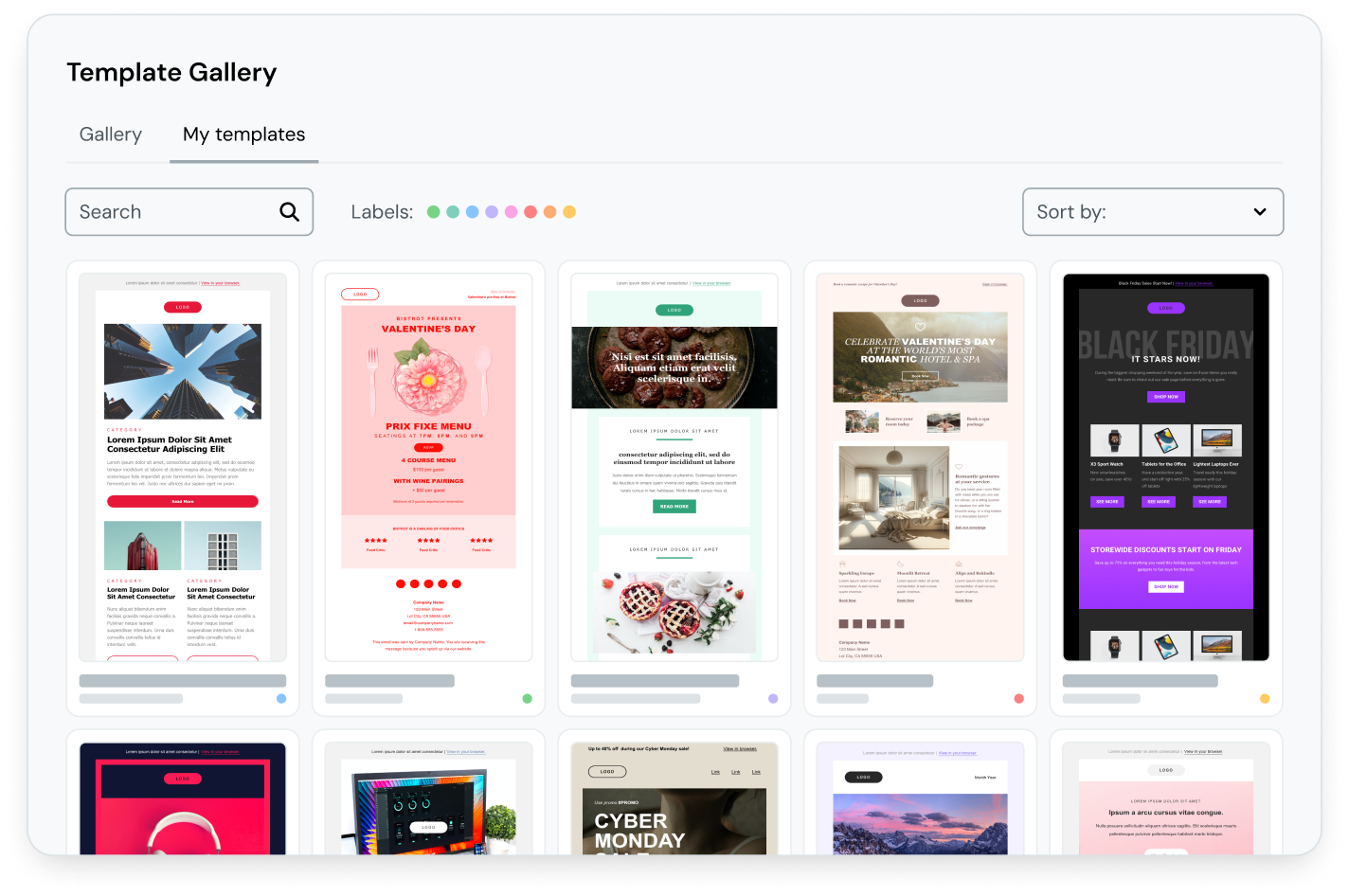 A list of email templates to choose from.