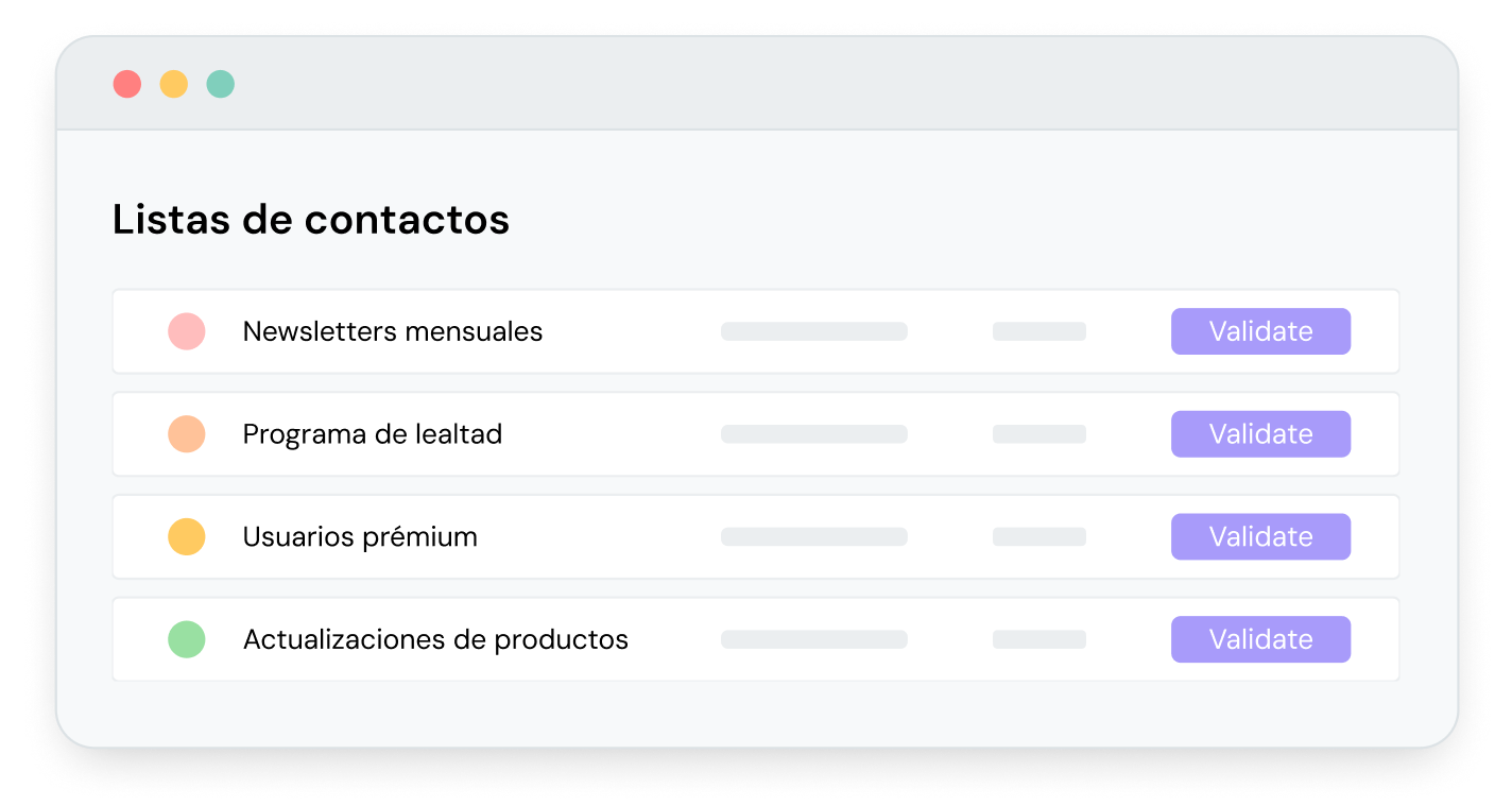 Una lista de contactos con opciones para validar