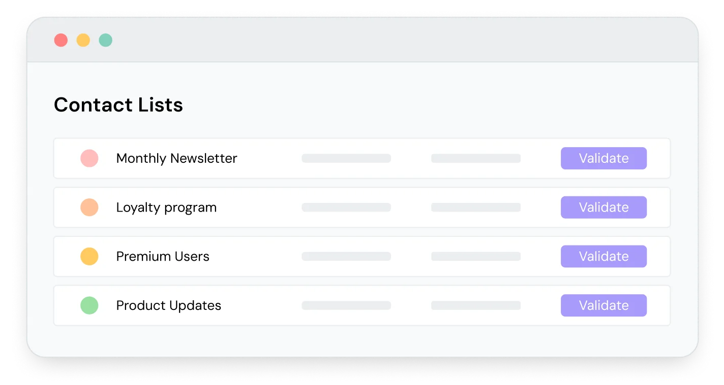 A list of contacts with option to validate