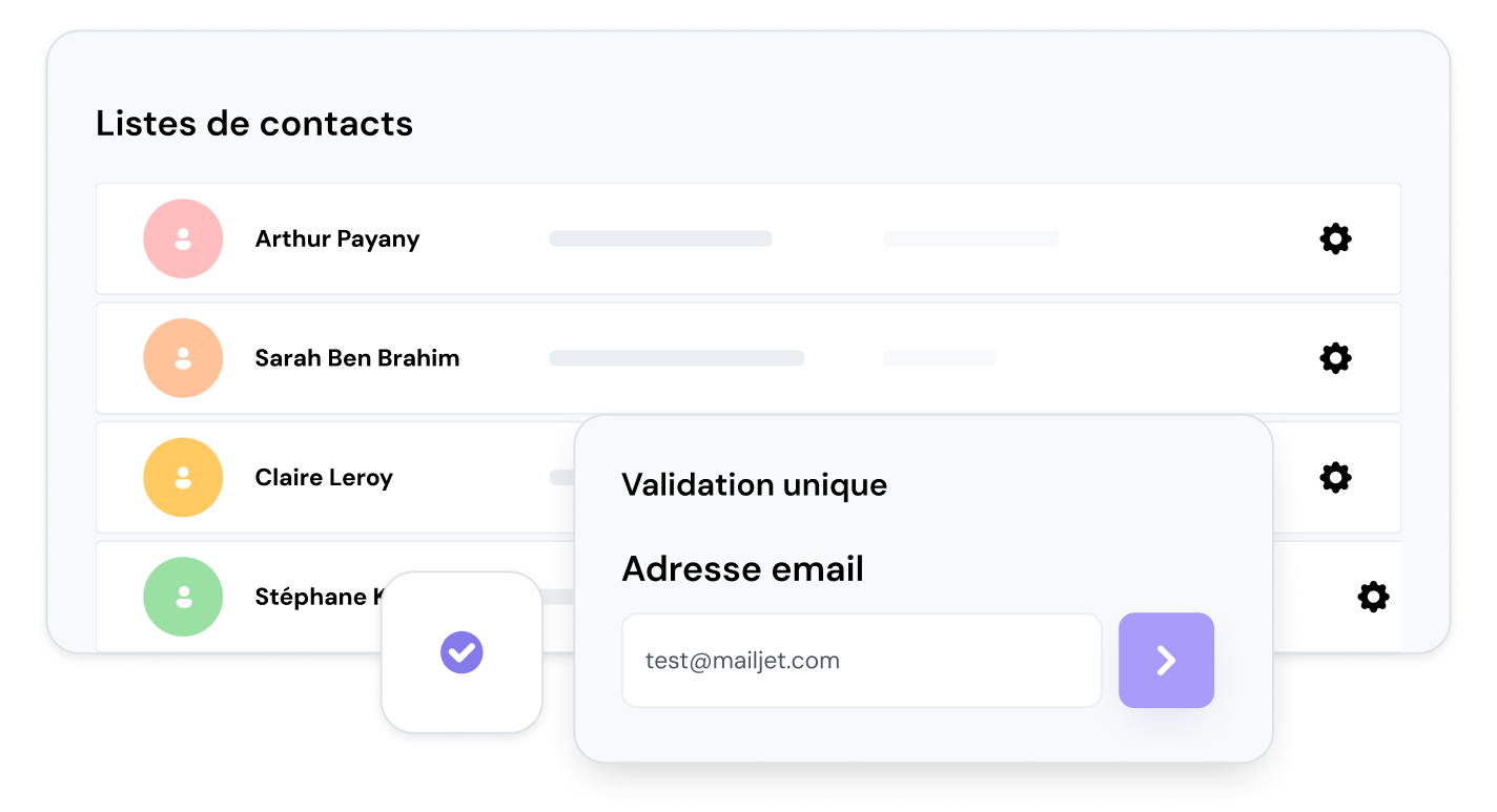 Liste de contacts avec formulaire de validation.