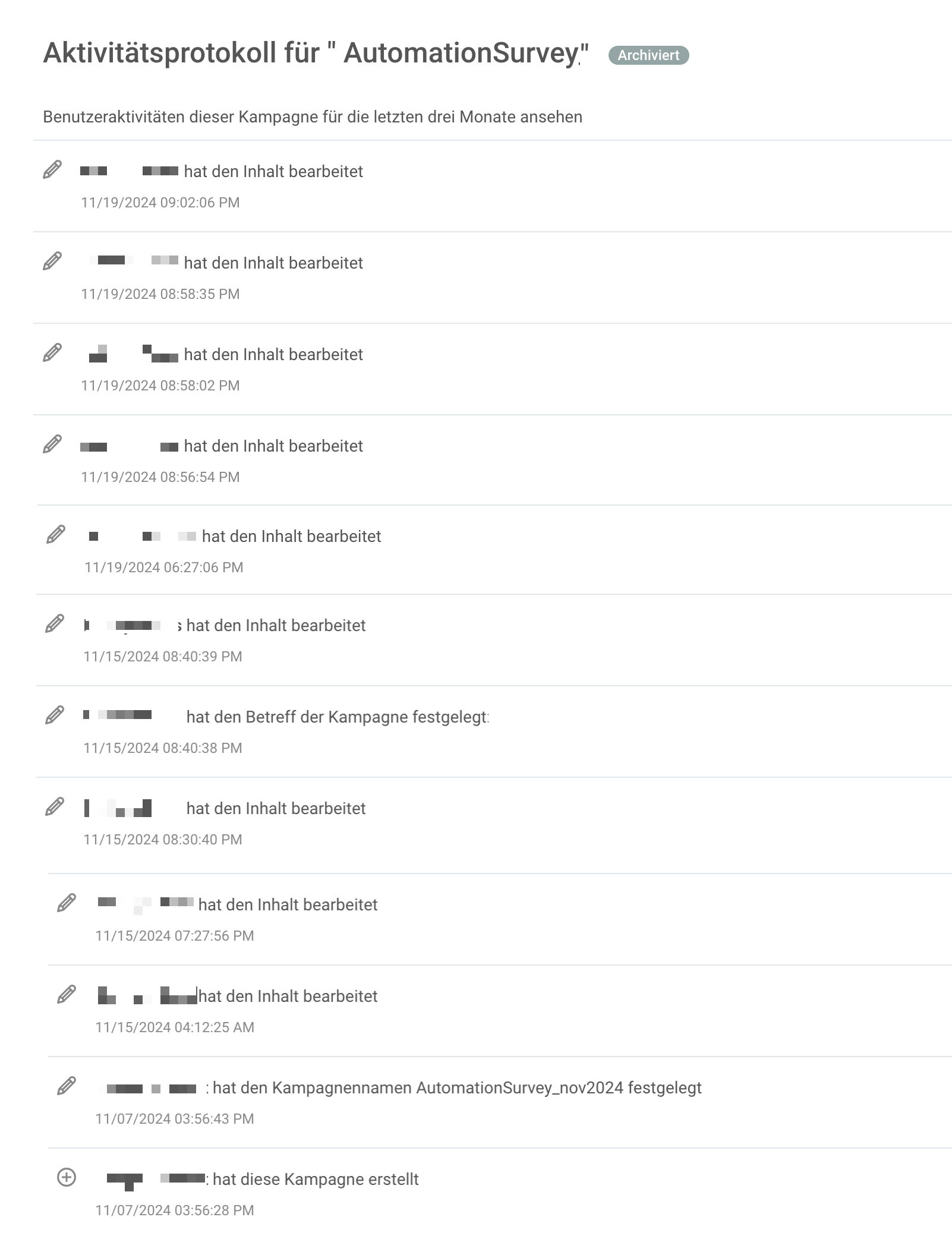 Ein Screenshot der Aktivitätsprotokolle auf der Plattform von Sinch Mailjet