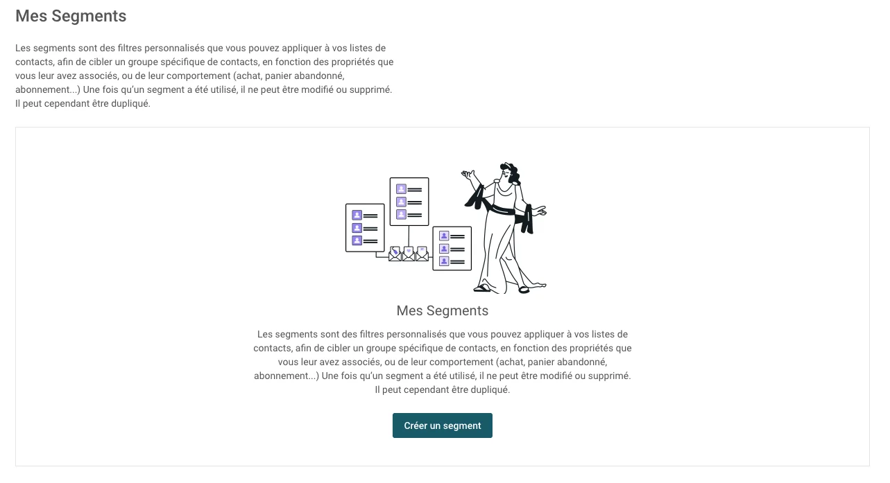Capture d’écran de l’interface de création de nouveau segment dans Mailjet