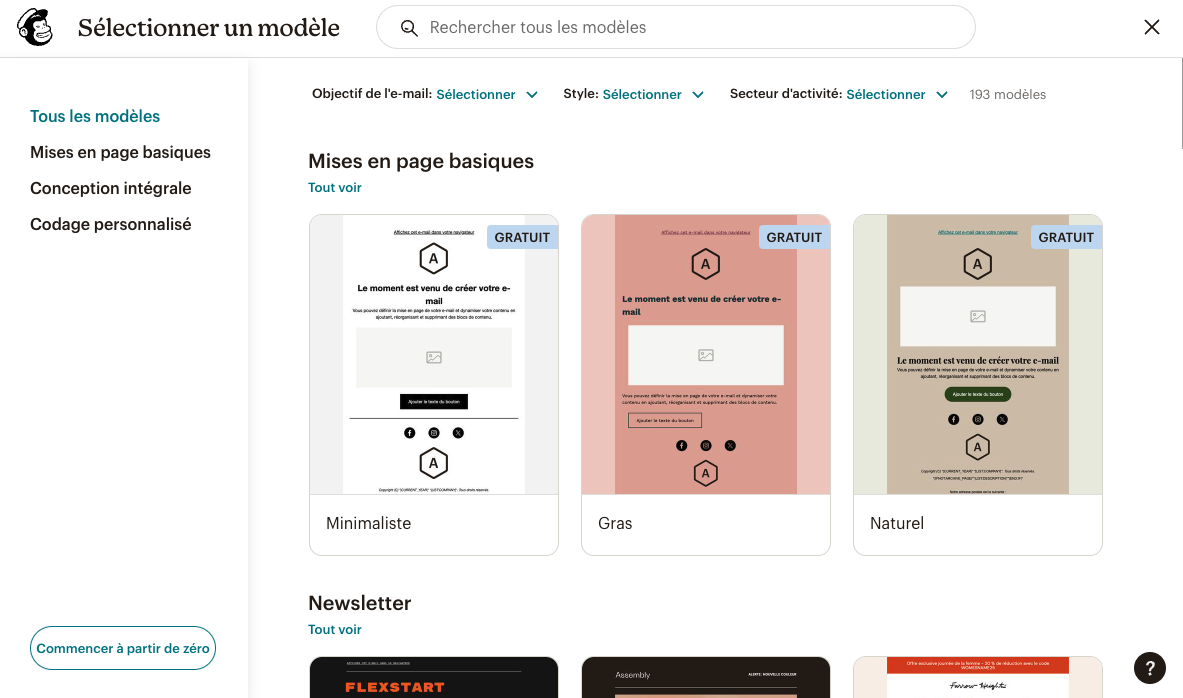 Capture d’écran de l’interface de Mailchimp