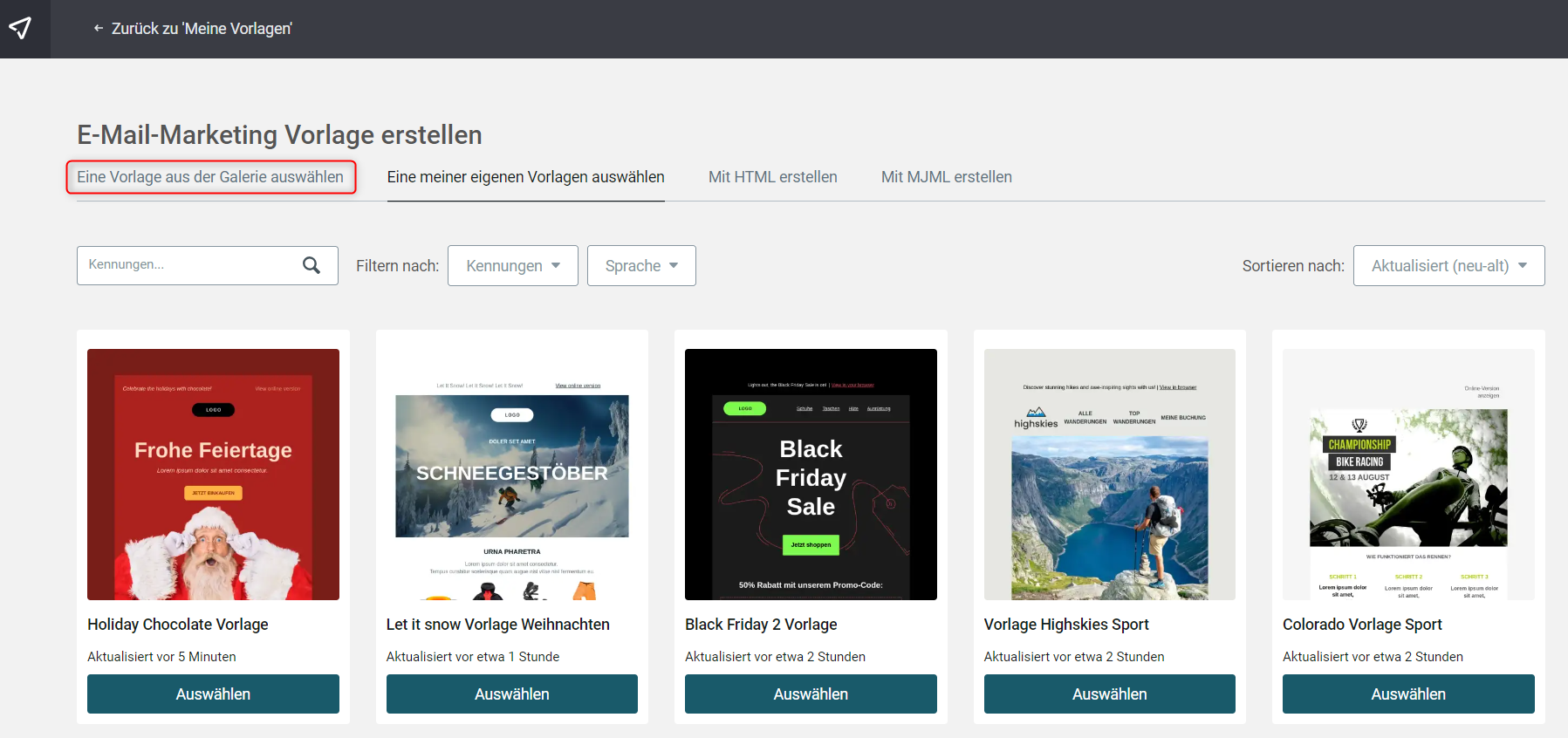 Vorlagen-Galerie von Mailjet.