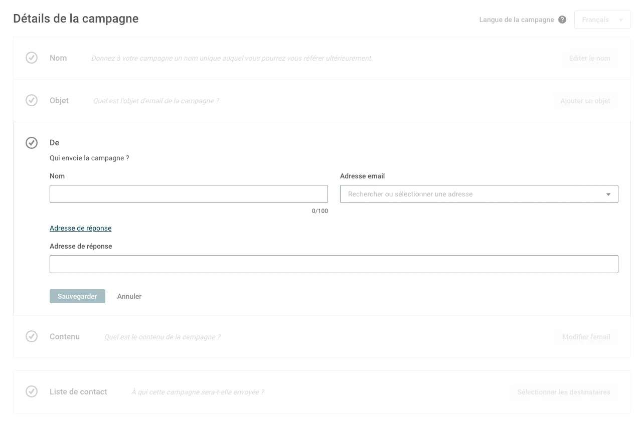Capture d’écran de l’interface de création de campagnes de Mailjet