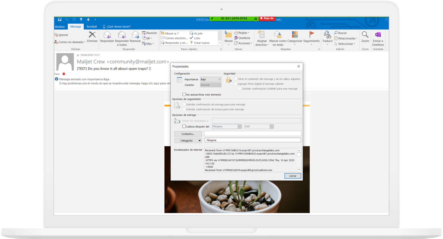 Como ver headers en Outlook app