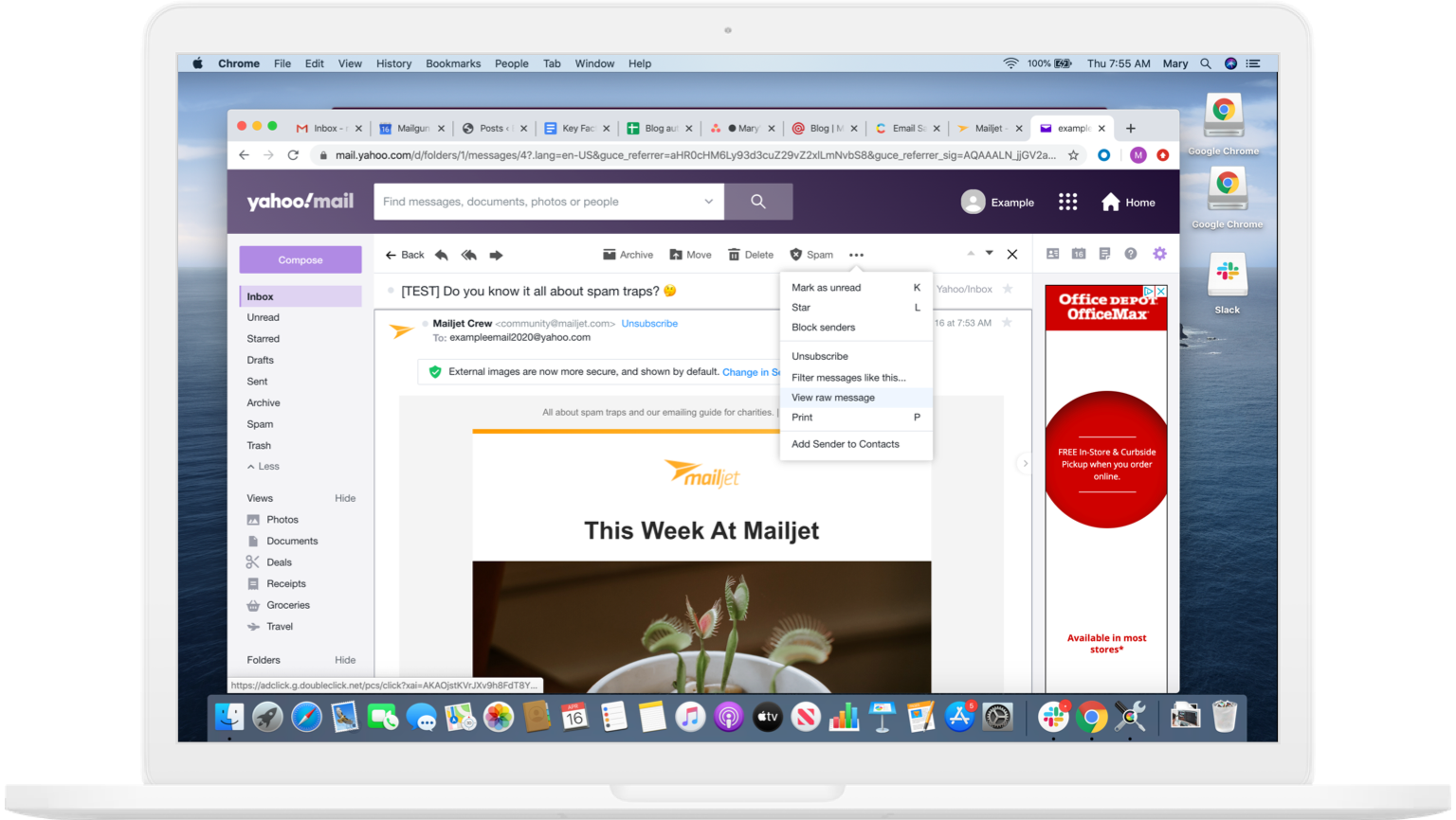 Show email header in Yahoo