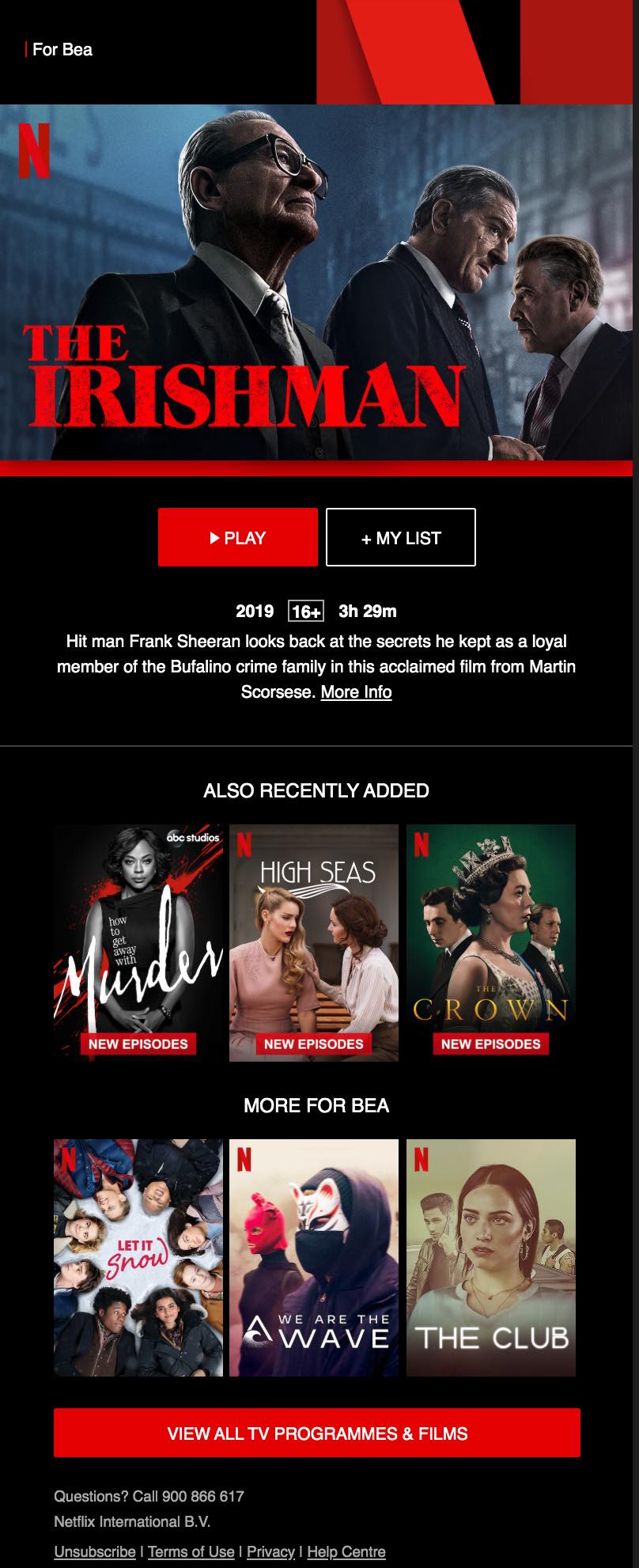 An example of a Netflix newsletter