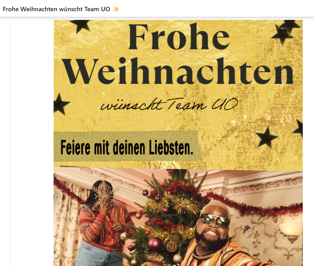 Weihnachtsnewsletter Beispiel Urban Outfitters.