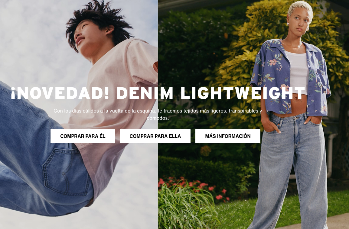 Un ejemplo de página splash de Levi's