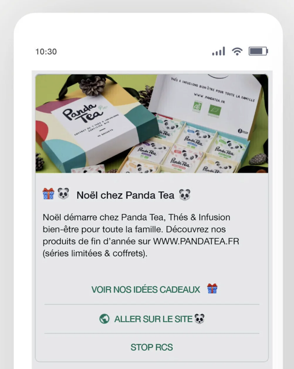 Capture d’écran d’un test de rich card