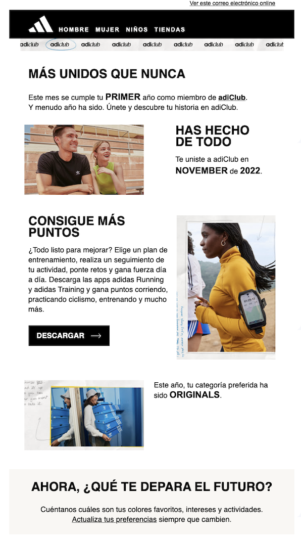 Plantilla de email personalizado con textos de publicidad y tres fotos distintas.