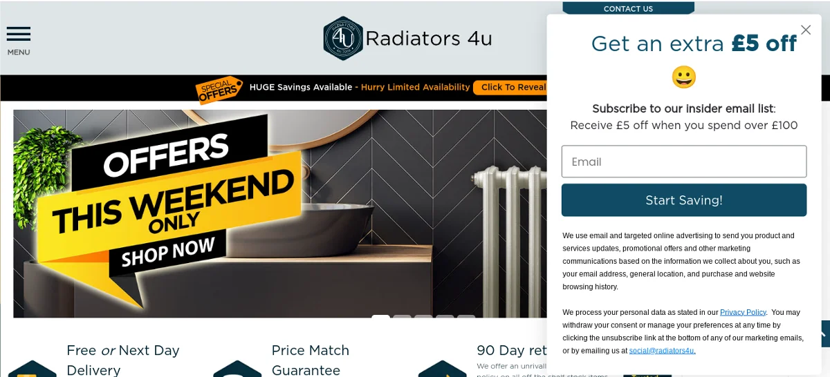 Signup form £5 off incentive
