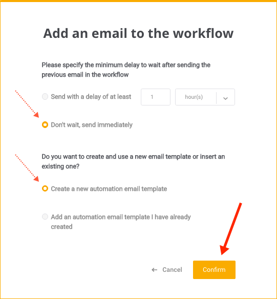 Add an email to the workflow on Mailjet
