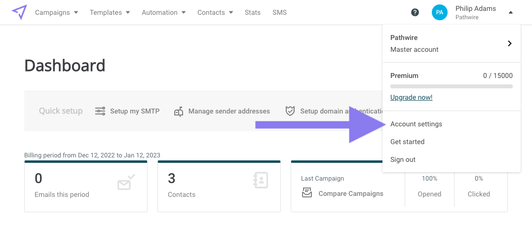 Mailjet dashboard