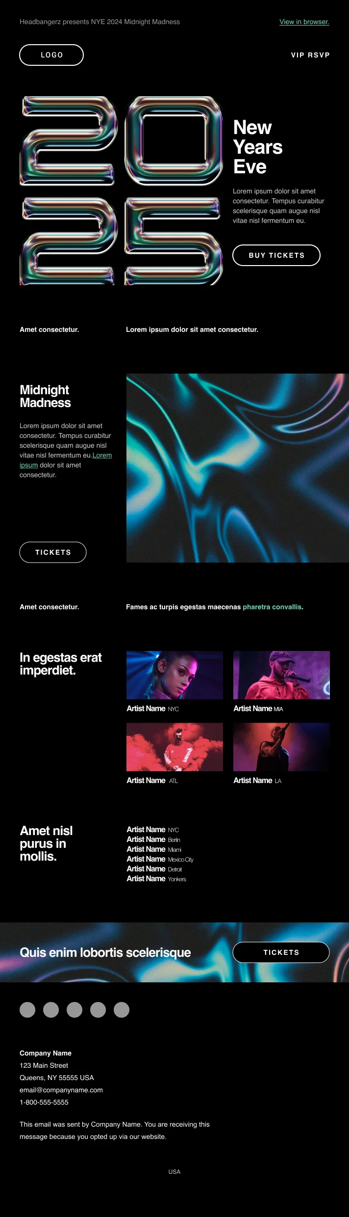 Capture d’écran d’un des modèles de Nouvel An de Mailjet