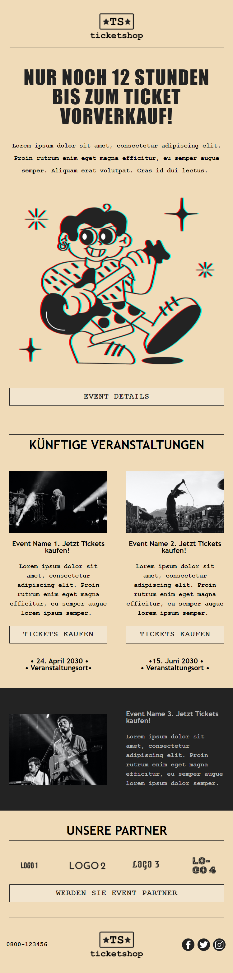 Newsletter-Vorlage “TicketShop” von Mailjet.