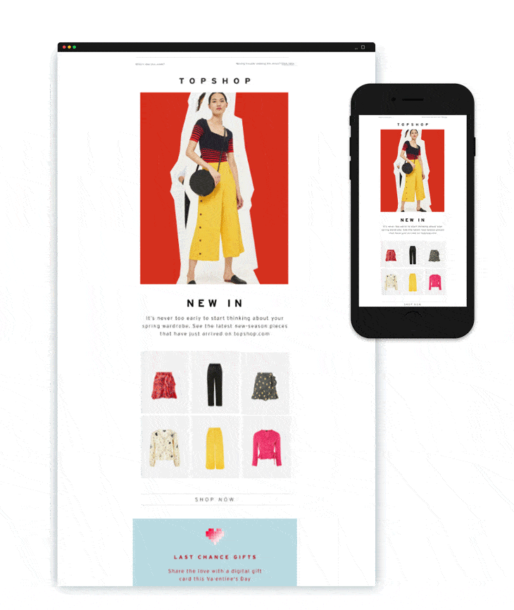 Vista previa de la página web de Topshop en ordenador y móvil.