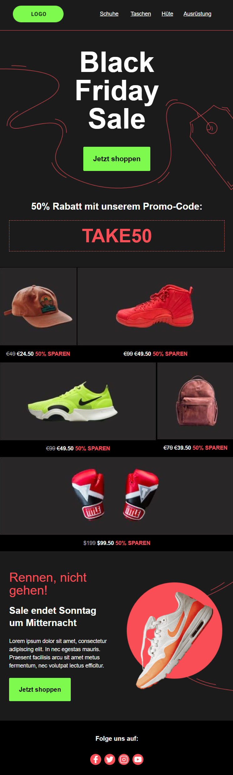 E-Mail-Vorlage für den Black Friday mit Promo-Code