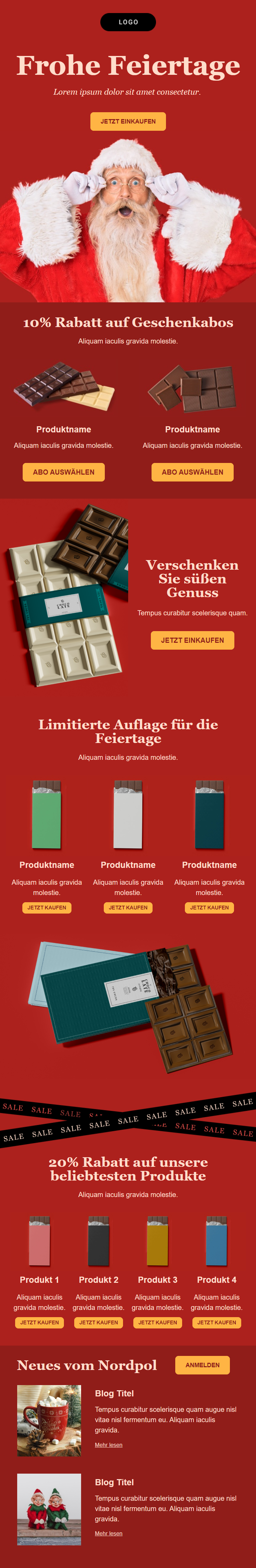 Vorlage “Christmas Chocolate” von Mailjet für Feiertagsnewsletter