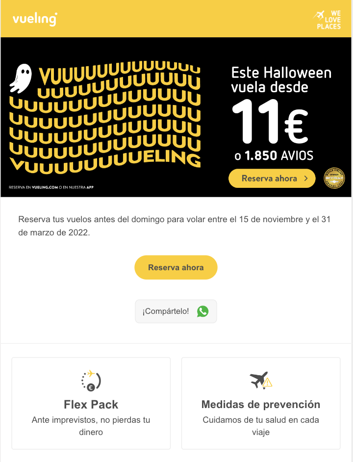 Campaña de email marketing de Halloween de Vueling