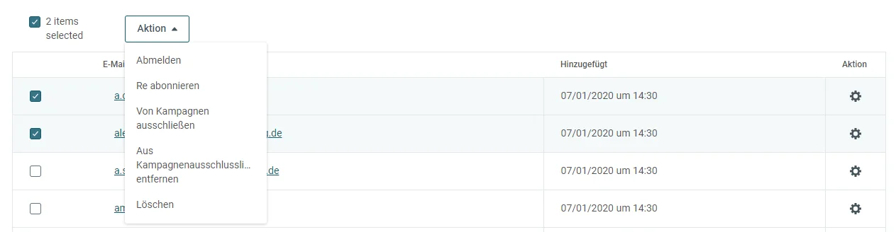 Austragen von Empfängern in Mailjets Kontaktverwaltung
