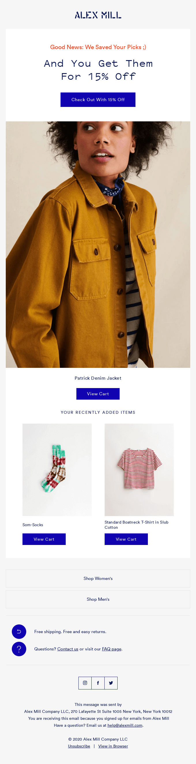Exemple email Alex Mill