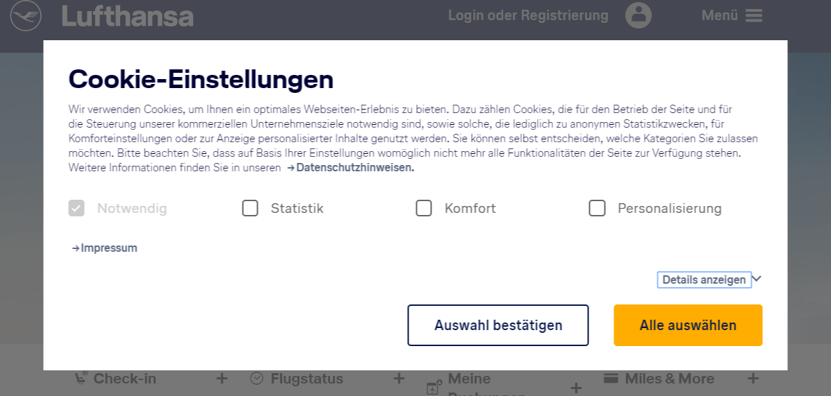 Erweitertere Cookie-Banner mit granularer Zustimmungsoption