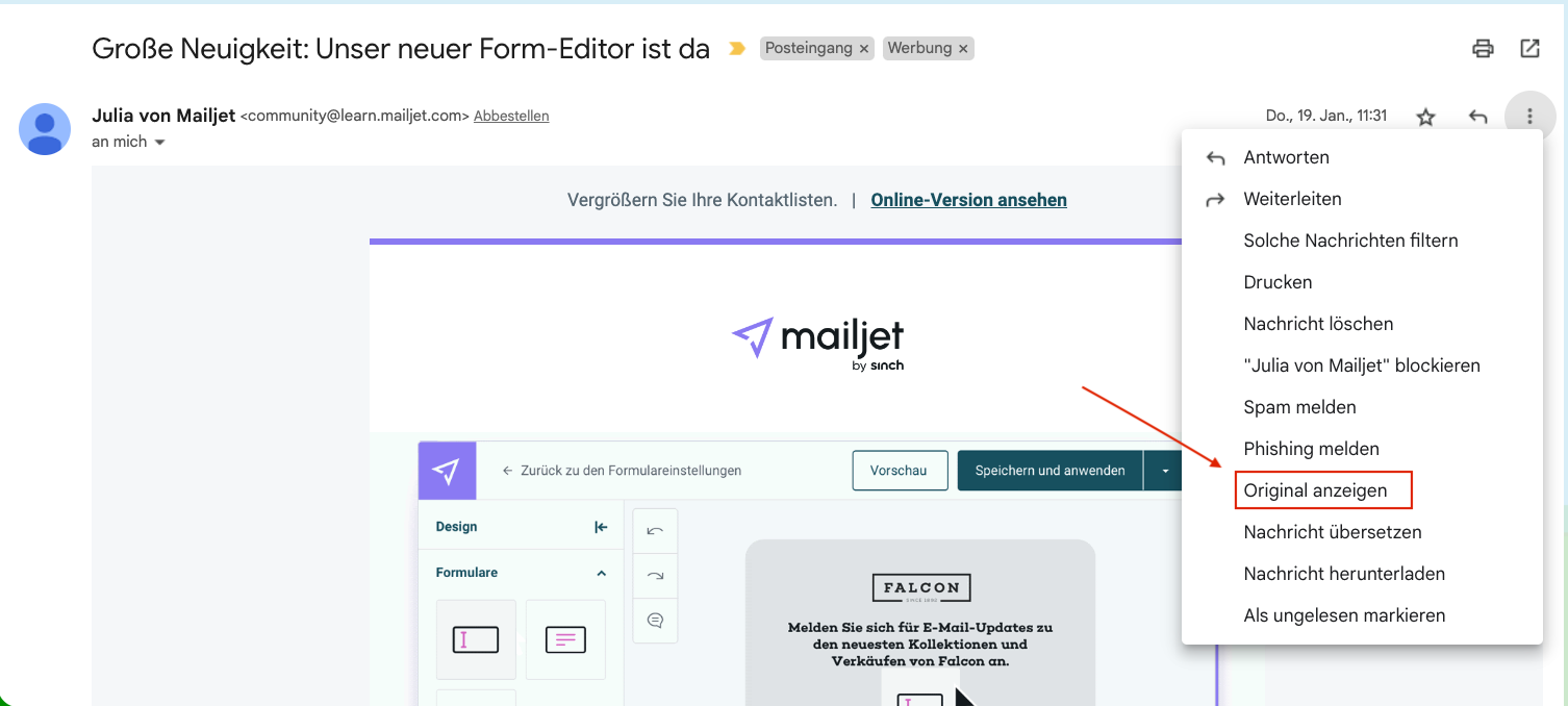 Wie Sie den E-Mail Header bei Gmail anzeigen lassen können
