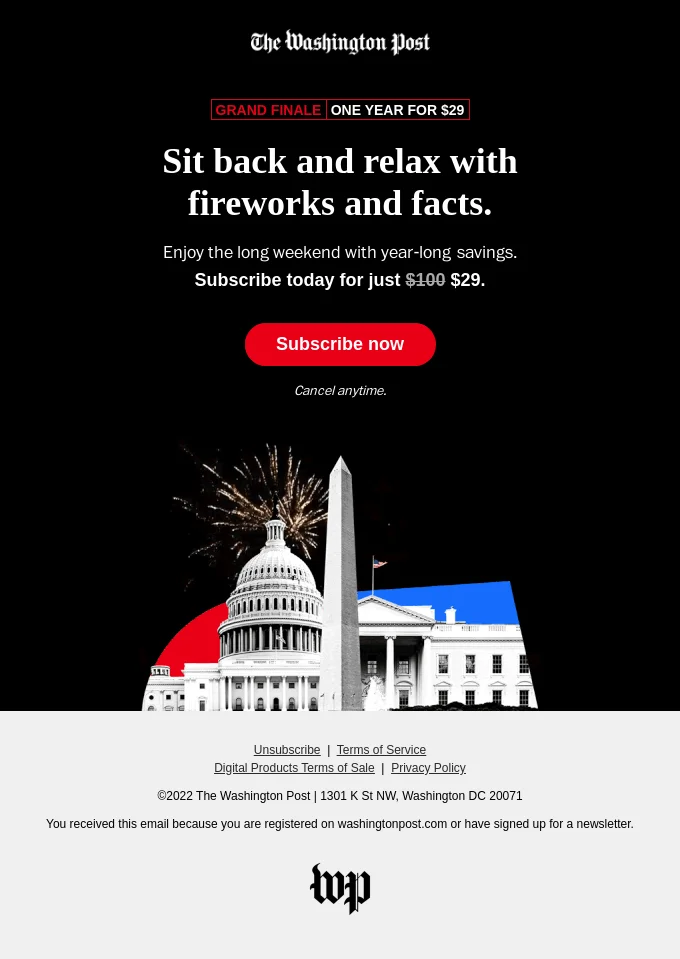 Example of a Independence email campaign from The Washington Post