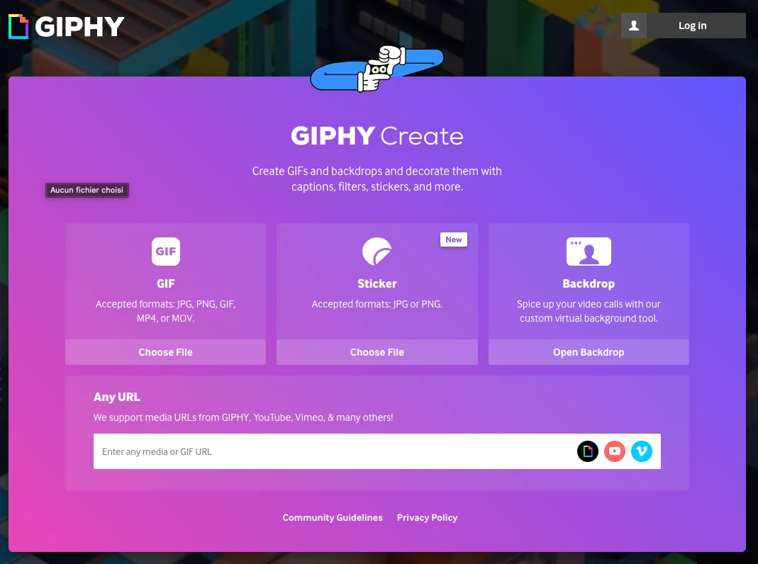 Capture d’écran de l’interface de création de Giphy.