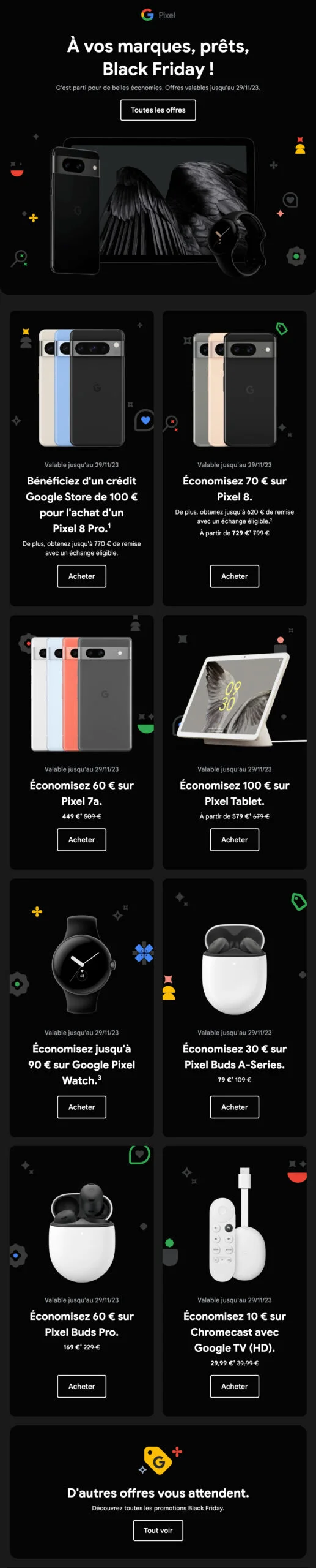 Capture d’écran d’un email envoyé par Google Pixel à l’occasion du Black Friday