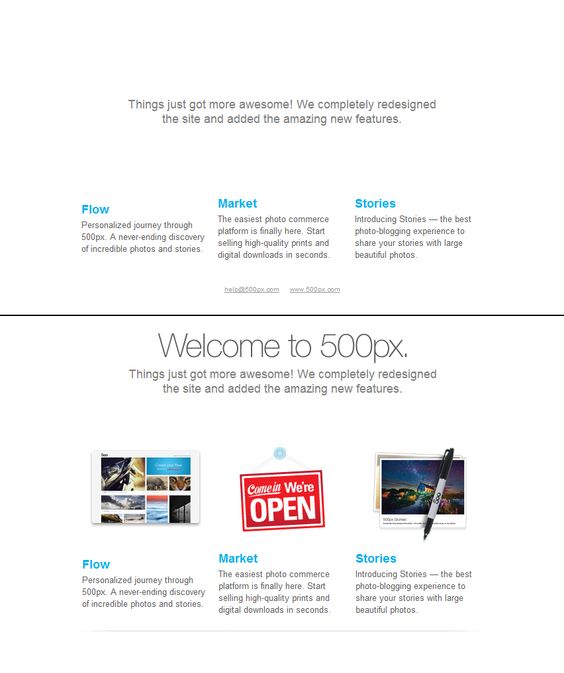 Welcome email promoting new product features.