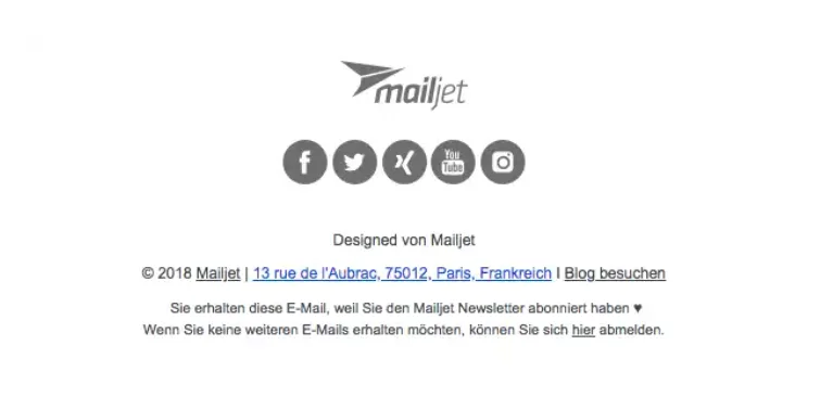 Beispiel für die Darstellung des Abmeldelinks im Mailjet-Newsletter