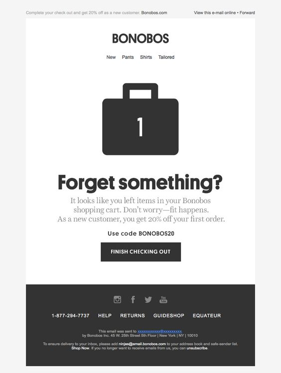 Abandoned cart email with discount code.