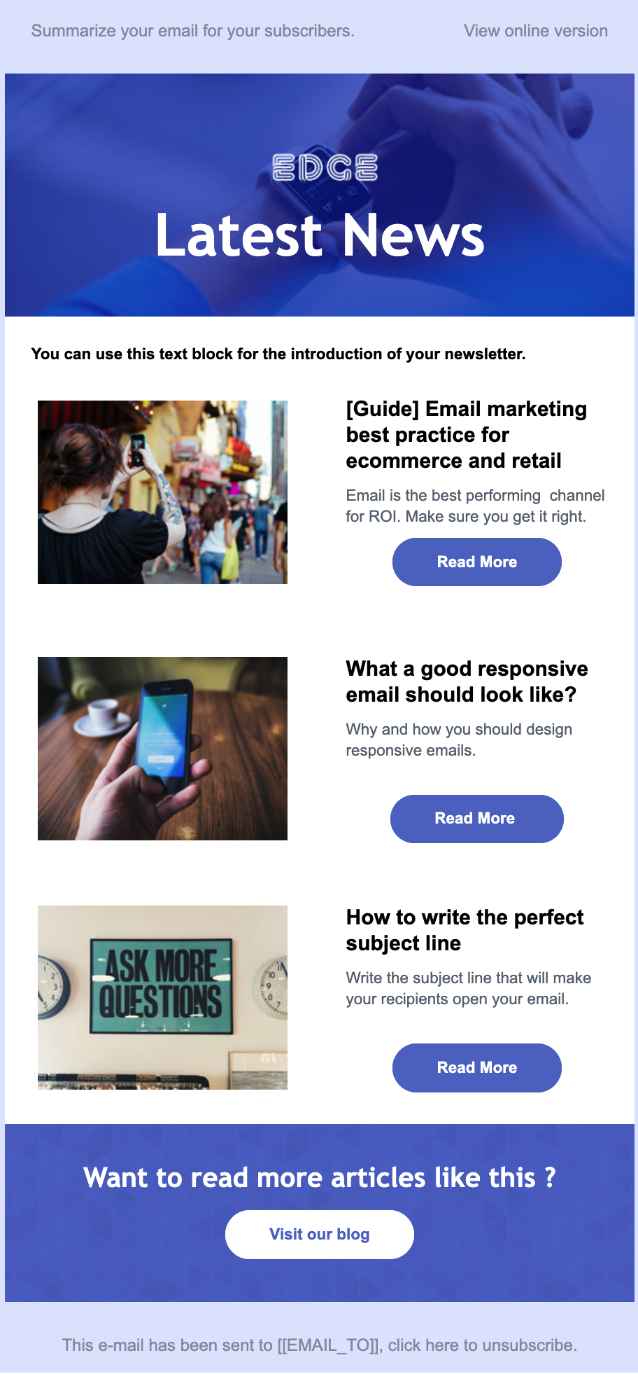 Latest news campaign featuring guides and blog posts.