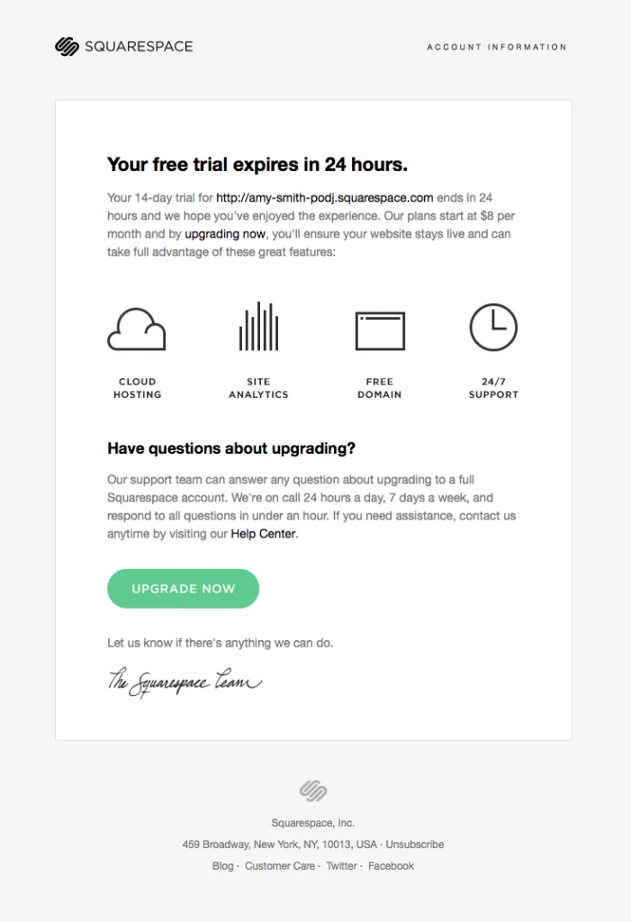 Example of an organized email layout