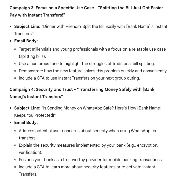 Two email campaign ideas generated by Gemini