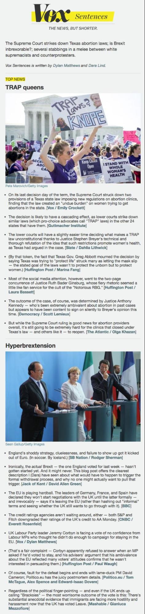 Text-heavy newsletter from Vox featuring extensive news roundup.