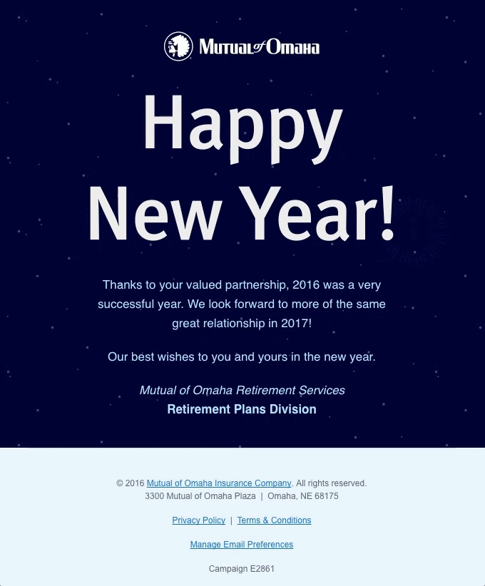 A small campaign with a large “Happy New Year!” header.