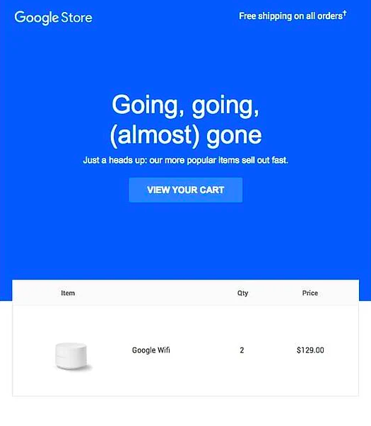 Abandon cart email with cart contents.