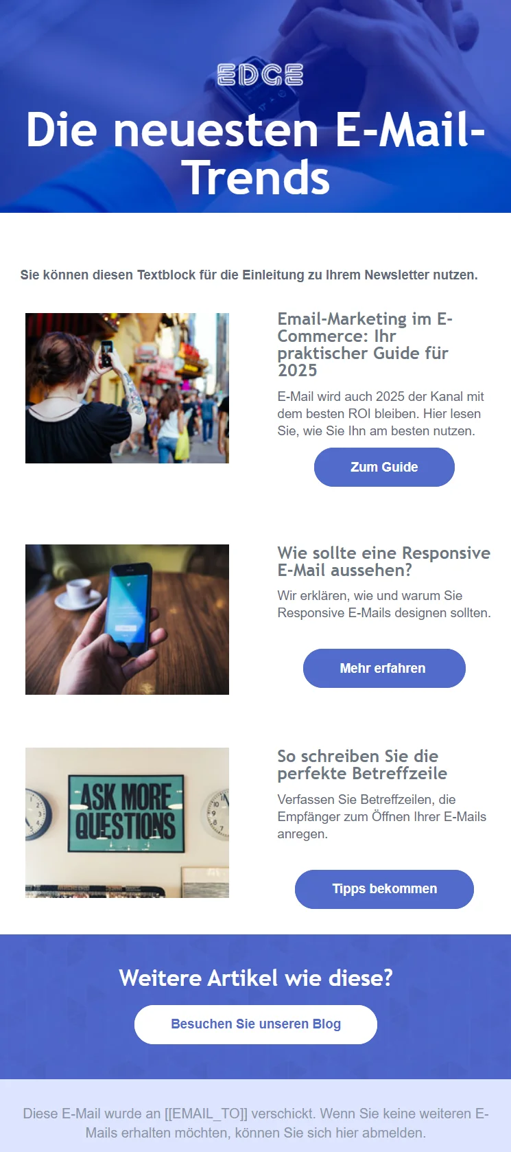 Bild, welches die Vorlage “Edge” von Mailjet zeigt.