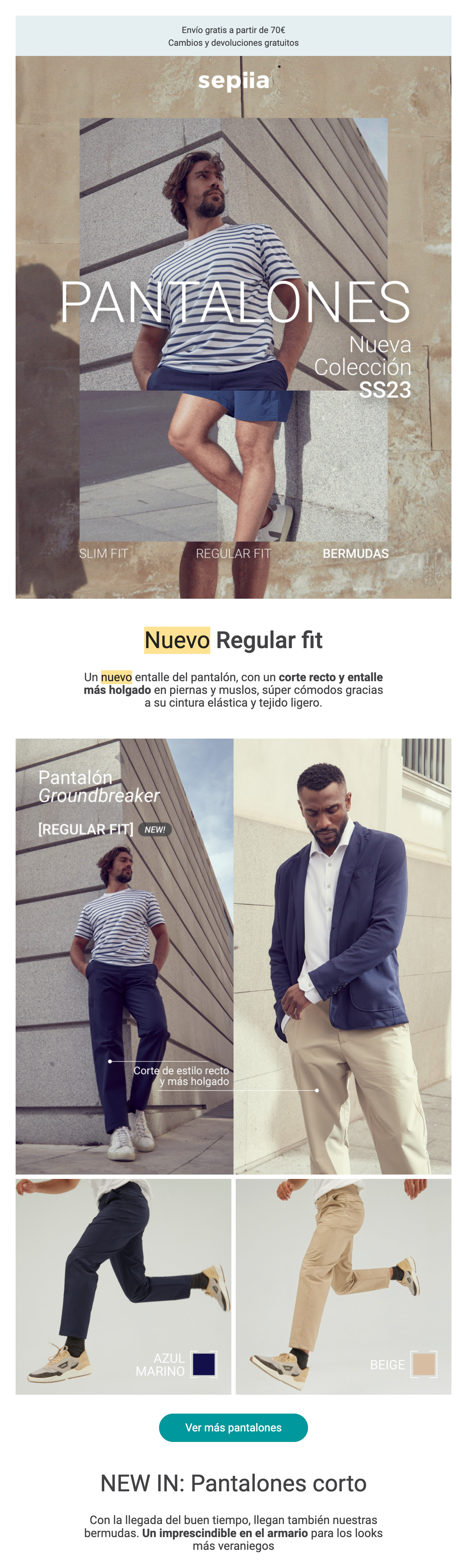 Email con novedades sobre pantalones para el verano